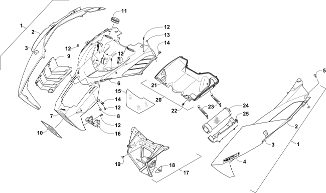 Parts Diagram for Arctic Cat 2016 ZR 9000 ET LTD 129 SNOWMOBILE HOOD AND AIR INTAKE ASSEMBLY