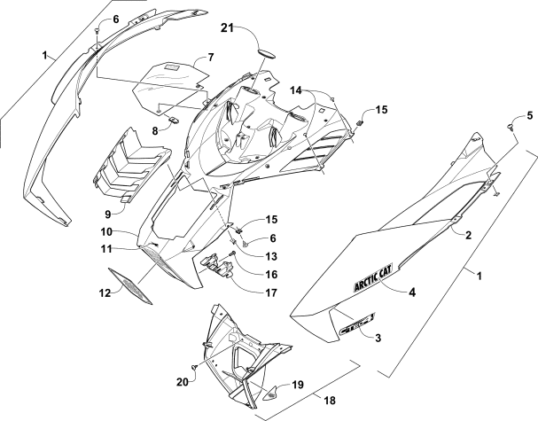 Parts Diagram for Arctic Cat 2016 ZR 7000 RR 129 SNOWMOBILE HOOD ASSEMBLY