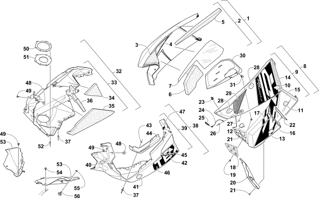 Parts Diagram for Arctic Cat 2016 ZR 7000 RR 129 SNOWMOBILE SKID PLATE AND SIDE PANEL ASSEMBLY