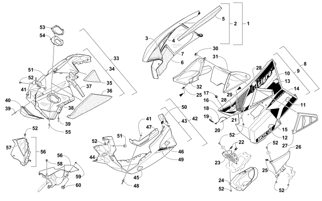 Parts Diagram for Arctic Cat 2016 ZR 9000 ET LTD 129 SNOWMOBILE SKID PLATE AND SIDE PANEL ASSEMBLY