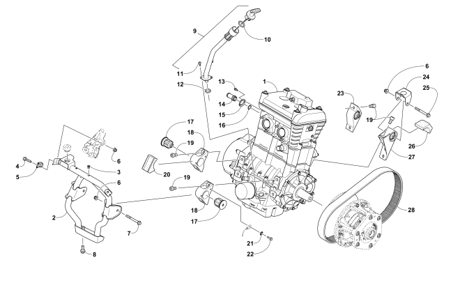 Parts Diagram for Arctic Cat 2017 BEARCAT 3000 LT EARLY BUILD SNOWMOBILE ENGINE AND RELATED PARTS