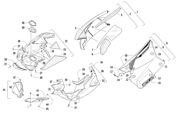 Parts Diagram for Arctic Cat 2017 BEARCAT 3000 LT SNOWMOBILE SKID PLATE AND SIDE PANEL ASSEMBLY