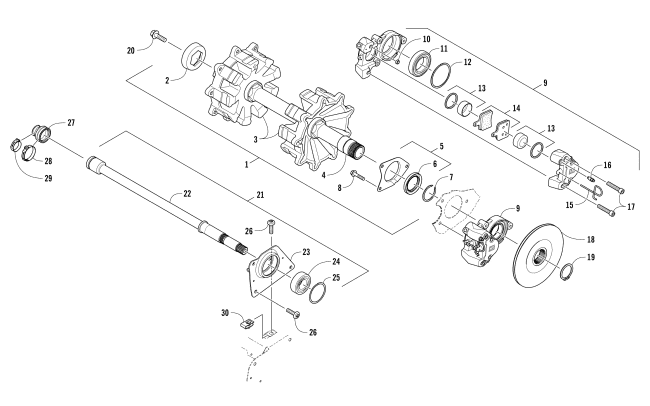 Parts Diagram for Arctic Cat 2017 PANTERA 7000 XT LTD SNOWMOBILE DRIVE TRAIN SHAFTS AND BRAKE ASSEMBLIES
