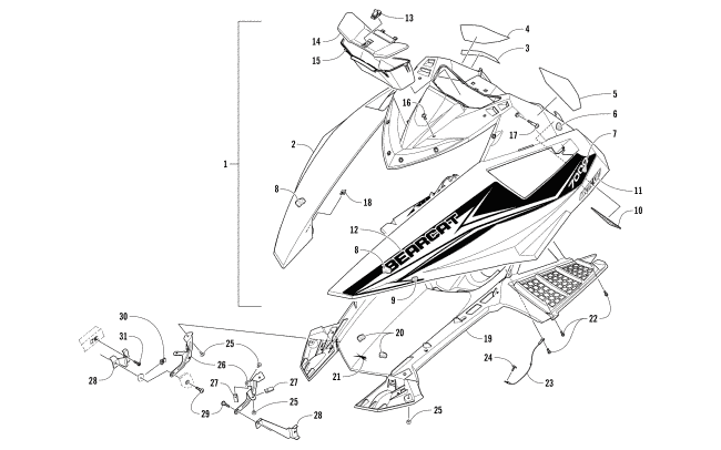 Parts Diagram for Arctic Cat 2017 BEARCAT 7000 XT EARLY BUILD SNOWMOBILE HOOD ASSEMBLY