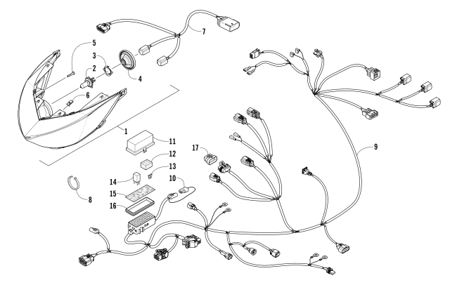 Parts Diagram for Arctic Cat 2017 PANTERA 7000 XT LTD EARLY BUILD SNOWMOBILE HEADLIGHT AND WIRING ASSEMBLIES