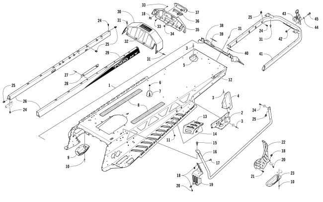 Parts Diagram for Arctic Cat 2017 BEARCAT 7000 XT SNOWMOBILE TUNNEL AND REAR RACK ASSEMBLY