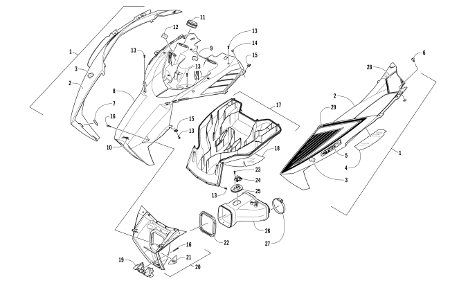 Parts Diagram for Arctic Cat 2017 ZR 6000 EL TIGRE ES 129 SNOWMOBILE HOOD AND AIR INTAKE ASSEMBLY