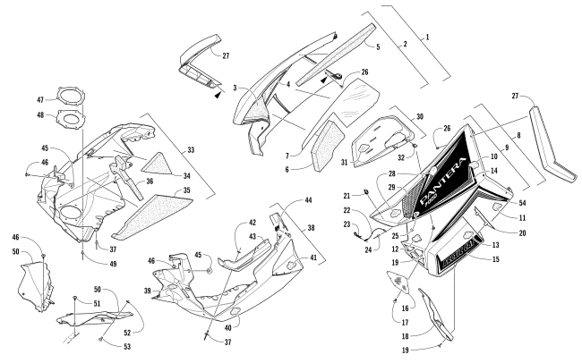 Parts Diagram for Arctic Cat 2017 PANTERA 7000 LTD SNOWMOBILE SKID PLATE AND SIDE PANEL ASSEMBLY