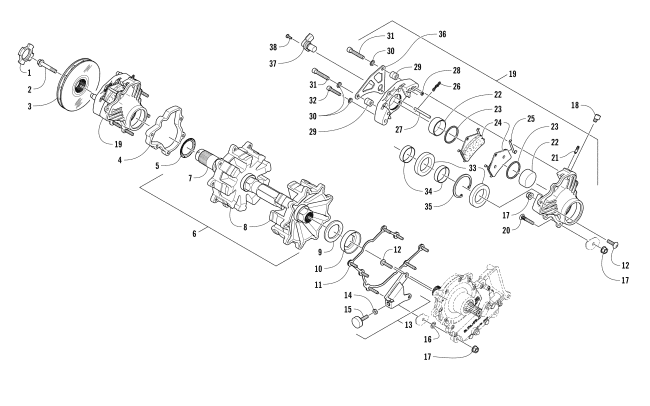 Parts Diagram for Arctic Cat 2018 BEARCAT 2000 XT SNOWMOBILE DRIVE TRAIN SHAFT AND BRAKE ASSEMBLIES