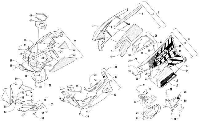 Parts Diagram for Arctic Cat 2017 XF 6000 CROSS COUNTRY LTD ES 137 EARLY BUILD SNOWMOBILE SKID PLATE AND SIDE PANEL ASSEMBLY