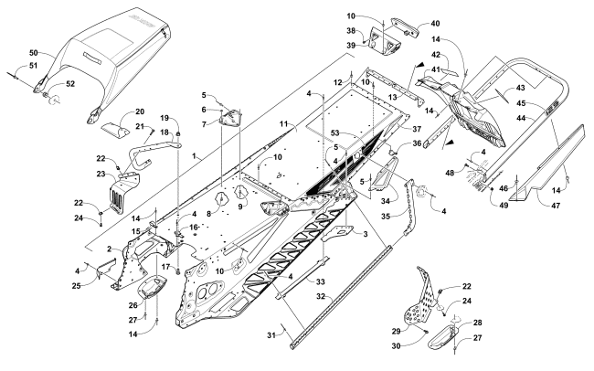 Parts Diagram for Arctic Cat 2017 ZR 6000 EL TIGRE ES 129 SNOWMOBILE TUNNEL, REAR BUMPER, AND SNOWFLAP ASSEMBLY