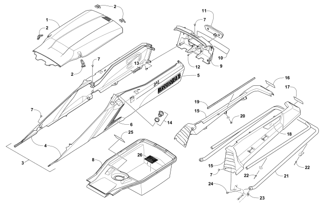 Parts Diagram for Arctic Cat 2017 PANTERA 3000 SNOWMOBILE REAR BUMPER, STORAGE, AND TAILLIGHT ASSEMBLY