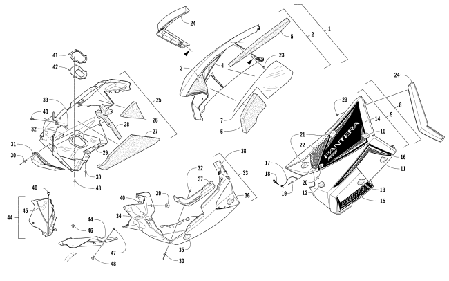 Parts Diagram for Arctic Cat 2017 PANTERA 3000 SNOWMOBILE SKID PLATE AND SIDE PANEL ASSEMBLY