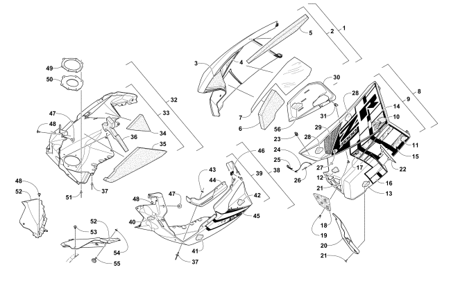 Parts Diagram for Arctic Cat 2017 ZR 7000 LXR 129 SNOWMOBILE SKID PLATE AND SIDE PANEL ASSEMBLY