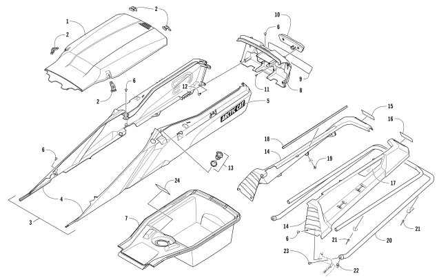 Parts Diagram for Arctic Cat 2017 XF 7000 CROSSTOUR SNOWMOBILE REAR BUMPER, STORAGE, AND TAILLIGHT ASSEMBLY