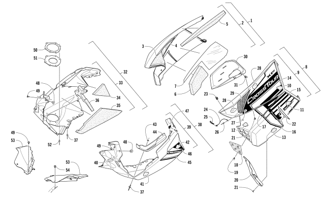 Parts Diagram for Arctic Cat 2017 XF 7000 CROSSTOUR SNOWMOBILE SKID PLATE AND SIDE PANEL ASSEMBLY