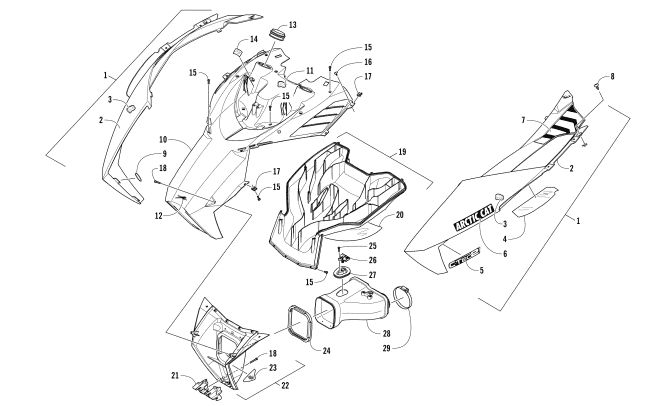 Parts Diagram for Arctic Cat 2017 XF 6000 HIGH COUNTRY 141 SNOWMOBILE HOOD AND AIR INTAKE ASSEMBLY