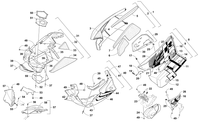Parts Diagram for Arctic Cat 2017 ZR 8000 LXR ES 137 SNOWMOBILE SKID PLATE AND SIDE PANEL ASSEMBLY