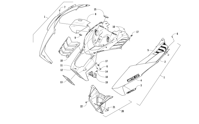 Parts Diagram for Arctic Cat 2017 ZR 7000 LTD 137 SNOWMOBILE HOOD ASSEMBLY