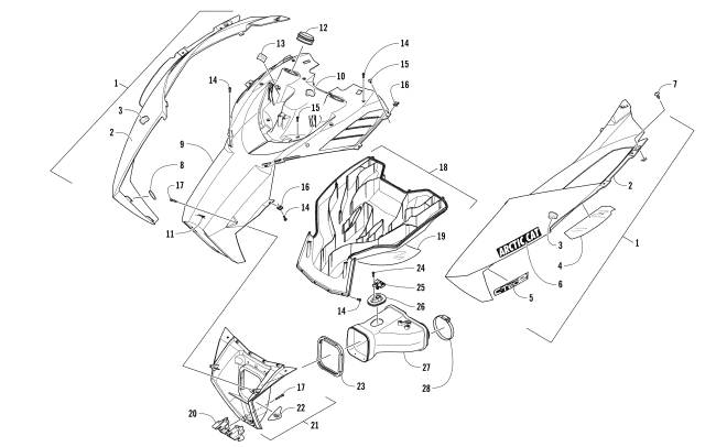 Parts Diagram for Arctic Cat 2017 M 6000 SNO PRO ES 153 SNOWMOBILE HOOD AND AIR INTAKE ASSEMBLY