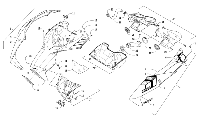 Parts Diagram for Arctic Cat 2017 ZR 5000 LXR 137 SNOWMOBILE HOOD AND AIR INTAKE ASSEMBLY