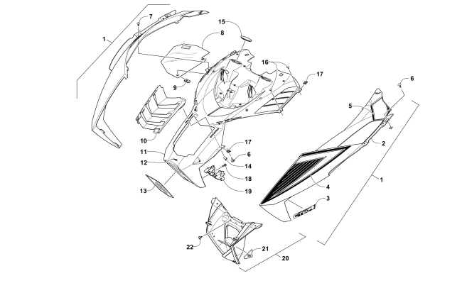 Parts Diagram for Arctic Cat 2017 ZR 7000 EL TIGRE 129 SNOWMOBILE HOOD ASSEMBLY