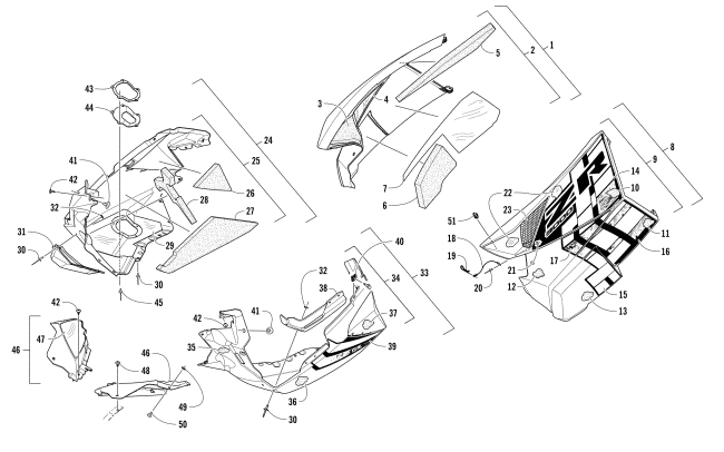 Parts Diagram for Arctic Cat 2017 ZR 3000 LXR 129 SNOWMOBILE SKID PLATE AND SIDE PANEL ASSEMBLY