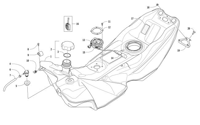 Parts Diagram for Arctic Cat 2017 ZR 3000 LXR 129 SNOWMOBILE GAS TANK ASSEMBLY