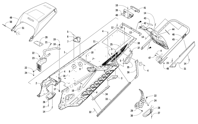 Parts Diagram for Arctic Cat 2017 ZR 8000 EL TIGRE ES 129 SNOWMOBILE TUNNEL, REAR BUMPER, AND SNOWFLAP ASSEMBLY