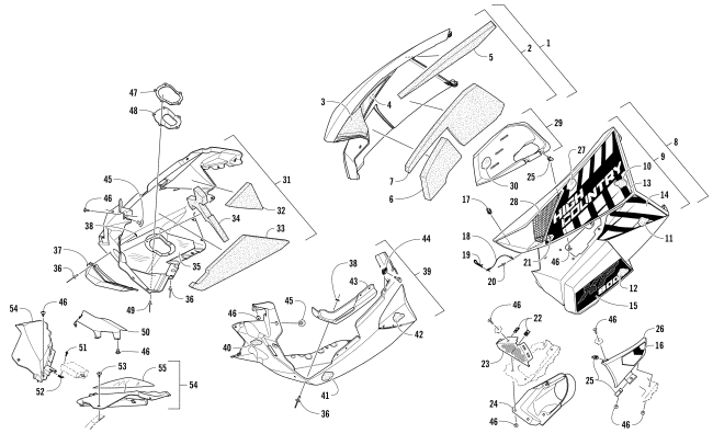 Parts Diagram for Arctic Cat 2017 XF 8000 HIGH COUNTRY LTD ES 153 SNOWMOBILE SKID PLATE AND SIDE PANEL ASSEMBLY