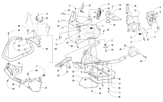 Parts Diagram for Arctic Cat 2017 M 9000 KING CAT 162 SNOWMOBILE FRONT BUMPER AND FRAME ASSEMBLY