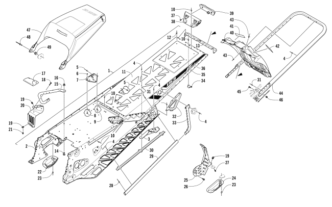 Parts Diagram for Arctic Cat 2017 XF 8000 HIGH COUNTRY LTD ES 153 SNOWMOBILE TUNNEL, REAR BUMPER, AND SNOWFLAP ASSEMBLY