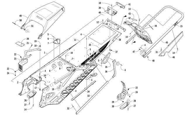 Parts Diagram for Arctic Cat 2017 ZR 8000 EL TIGRE ES 137 SNOWMOBILE TUNNEL, REAR BUMPER, AND SNOWFLAP ASSEMBLY