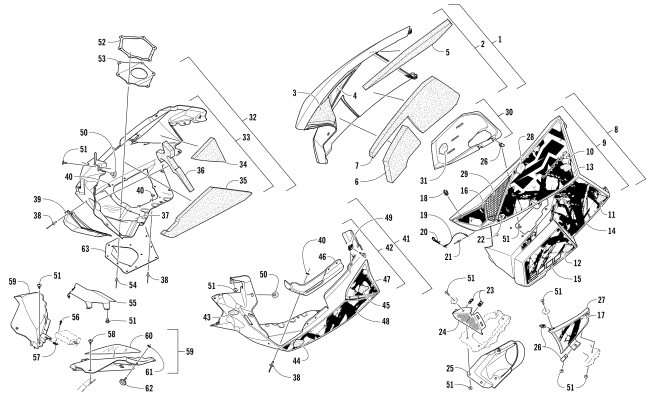 Parts Diagram for Arctic Cat 2017 M 8000 LTD ES 162 SNOWMOBILE SKID PLATE AND SIDE PANEL ASSEMBLY