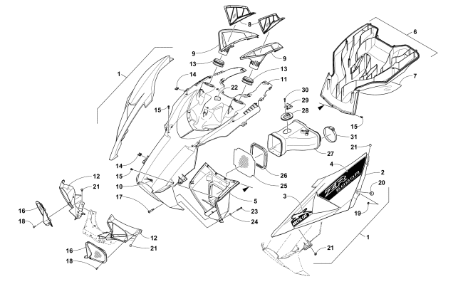 Parts Diagram for Arctic Cat 2017 ZR 6000 R XC SNOWMOBILE HOOD AND AIR INTAKE ASSEMBLY