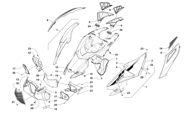 Parts Diagram for Arctic Cat 2017 XF 9000 CROSSTREK 137 SNOWMOBILE HOOD ASSEMBLY