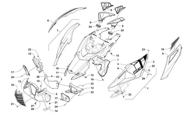 Parts Diagram for Arctic Cat 2017 ZR 9000 LXR 137 SNOWMOBILE HOOD ASSEMBLY