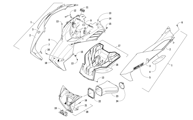 Parts Diagram for Arctic Cat 2017 M 8000 HCR 153 SNOWMOBILE HOOD AND AIR INTAKE ASSEMBLY