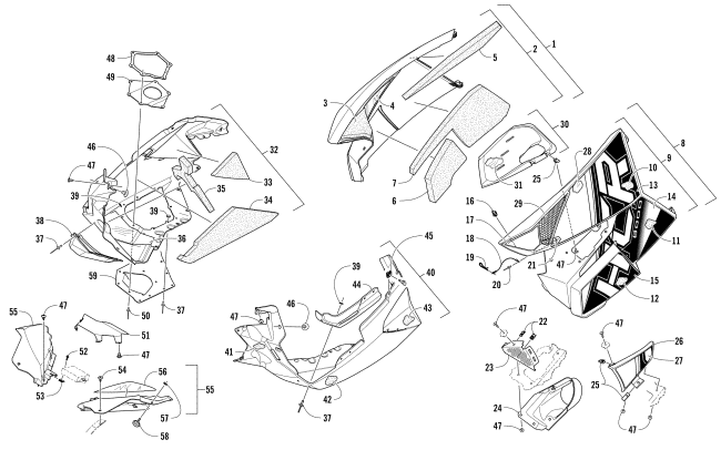 Parts Diagram for Arctic Cat 2017 M 8000 HCR 153 SNOWMOBILE SKID PLATE AND SIDE PANEL ASSEMBLY