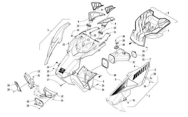 Parts Diagram for Arctic Cat 2017 ZR 6000 RS LTD ES 129 SNOWMOBILE HOOD AND AIR INTAKE ASSEMBLY