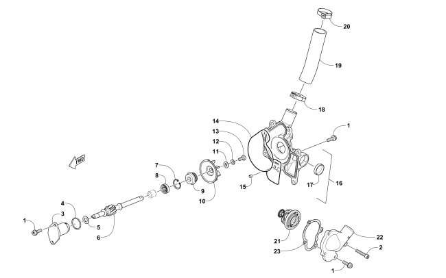 Parts Diagram for Arctic Cat 2018 M 8000 SNO PRO 162 SNOWMOBILE WATER PUMP AND THERMOSTAT