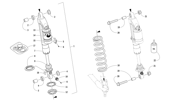 Parts Diagram for Arctic Cat 2018 ZR 8000 RR ES 129 SNOWMOBILE FRONT SUSPENSION SHOCK ABSORBER ASSEMBLY