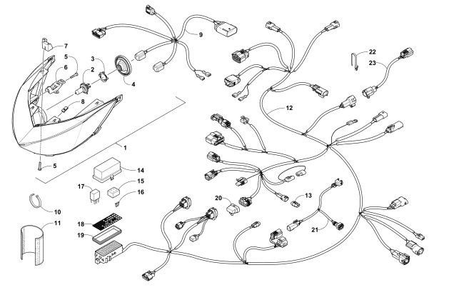 Parts Diagram for Arctic Cat 2018 M 8000 SNO PRO 153 EARLY RELEASE SNOWMOBILE HEADLIGHT AND WIRING ASSEMBLIES