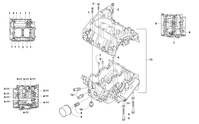 Parts Diagram for Arctic Cat 2017 BEARCAT 3000 LT SNOWMOBILE CRANKCASE ASSEMBLY