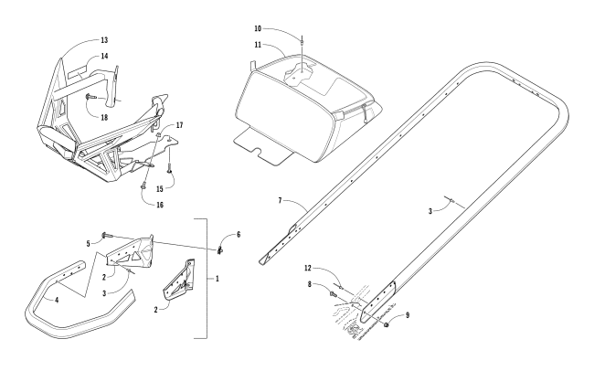 Parts Diagram for Arctic Cat 2018 M 8000 MOUNTAIN CAT 153 EARLY BUILD SNOWMOBILE BUMPERS AND STORAGE