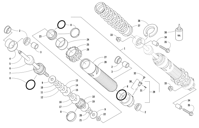 Parts Diagram for Arctic Cat 2018 ZR 6000 ES 137 SNOWMOBILE FRONT SUSPENSION SHOCK ABSORBER ASSEMBLY