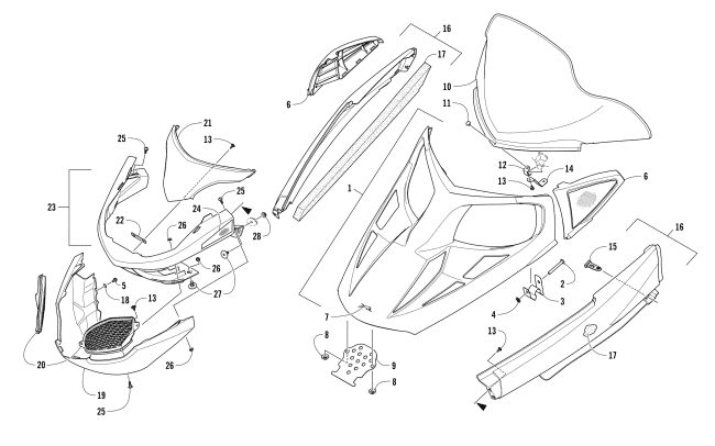 Parts Diagram for Arctic Cat 2018 LYNX 2000 LT SNOWMOBILE HOOD, WINDSHIELD, AND FRONT BUMPER ASSEMBLY