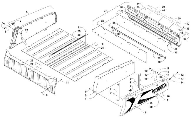 Parts Diagram for Arctic Cat 2016 HDX 500 XT ATV CARGO BOX AND TAILGATE ASSEMBLY