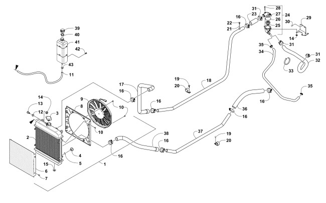 Parts Diagram for Arctic Cat 2016 HDX 500 XT ATV COOLING ASSEMBLY