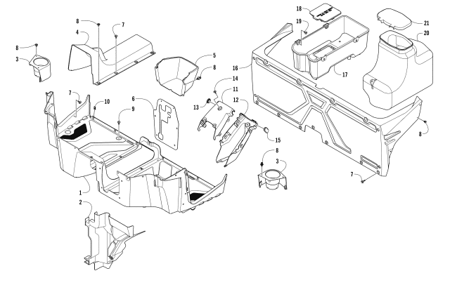 Parts Diagram for Arctic Cat 2017 PROWLER 500 ATV CONSOLE AND FLOOR PANEL ASSEMBLY